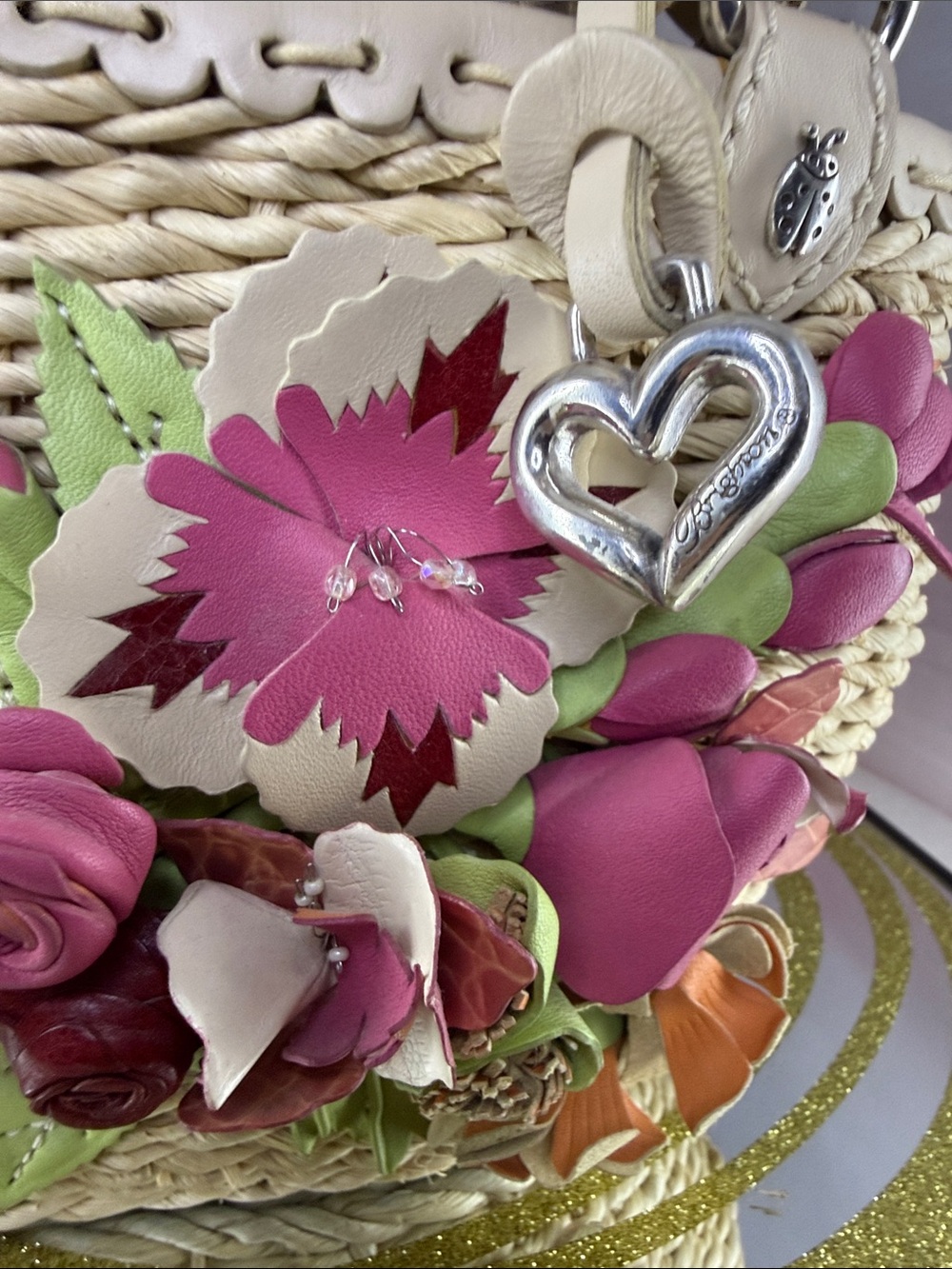 Brighton Cream Woven Tote with Multicolor Floral Appliqués - Picture 3 of 11